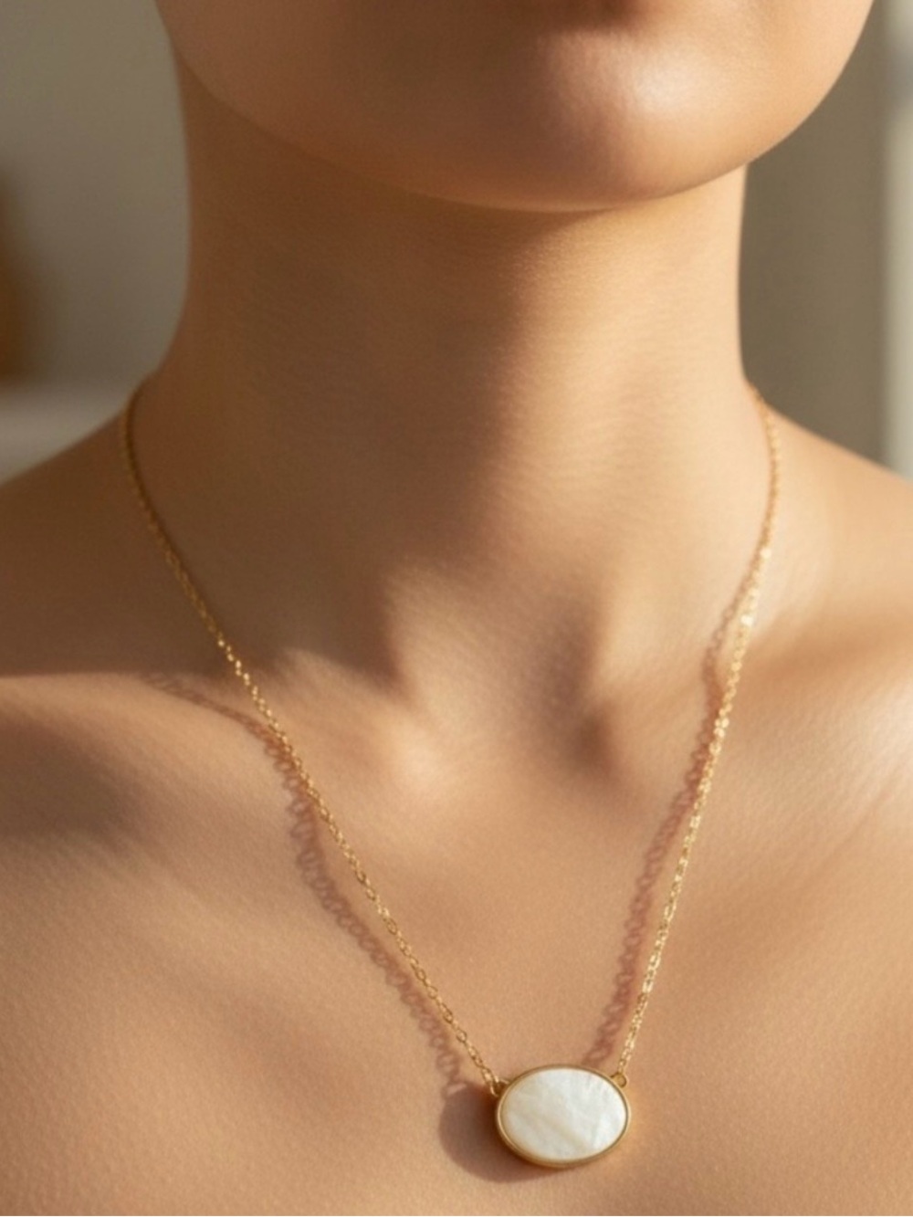 Gold Chain Necklace with White Mother-of-Pearl Pendant - Women's Elegant Jewelry